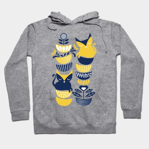 Swedish folk cats // navy blue and yellow kitties Hoodie by SelmaCardoso